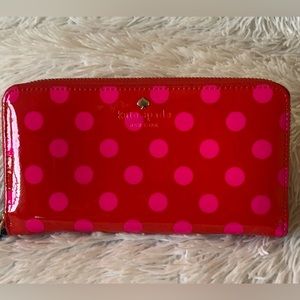KATE SPADE POLKA DOT RED PINK FULL ZIP WALLET
